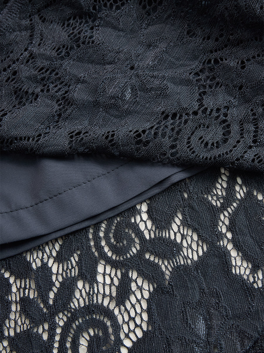 Valentina | Damen Spitzen Ärmellos Midikleid