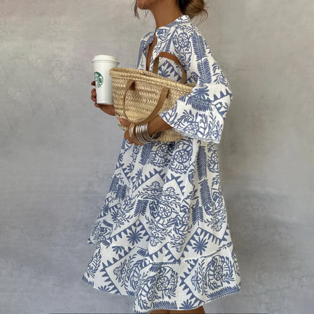 Valeria | Blau Damen Sommerkleid Mini Boho Print