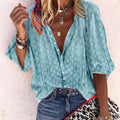 Damen V Ausschnitt Muster Knopfleiste Bluse