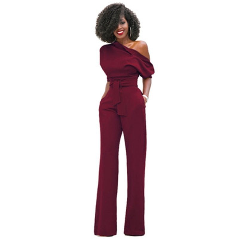 Veronica | Damen One Shoulder Weites Bein Jumpsuit