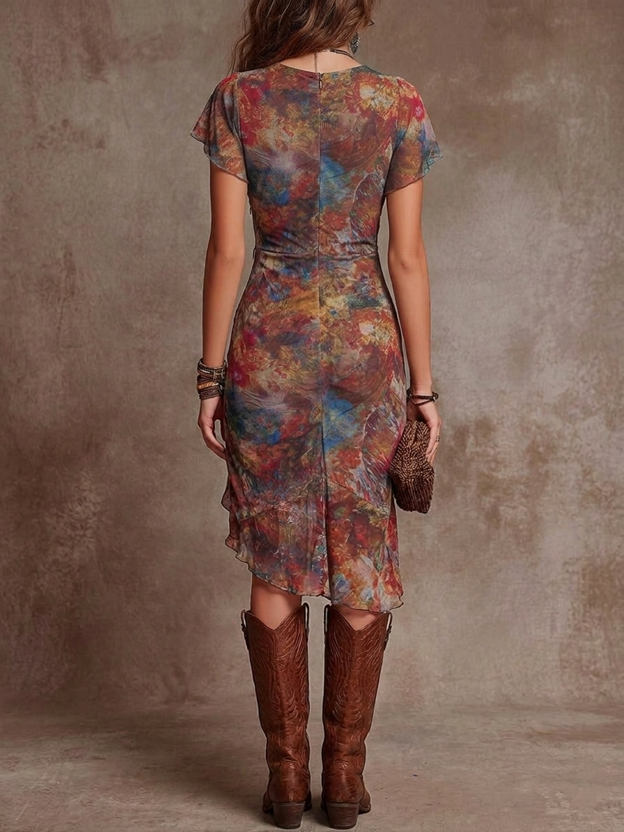 Vespera | Damen Wickelkleid Print Midi