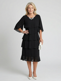 Vesperina | Damen Gestuftes Midi Kleid mit Rüschenärmeln