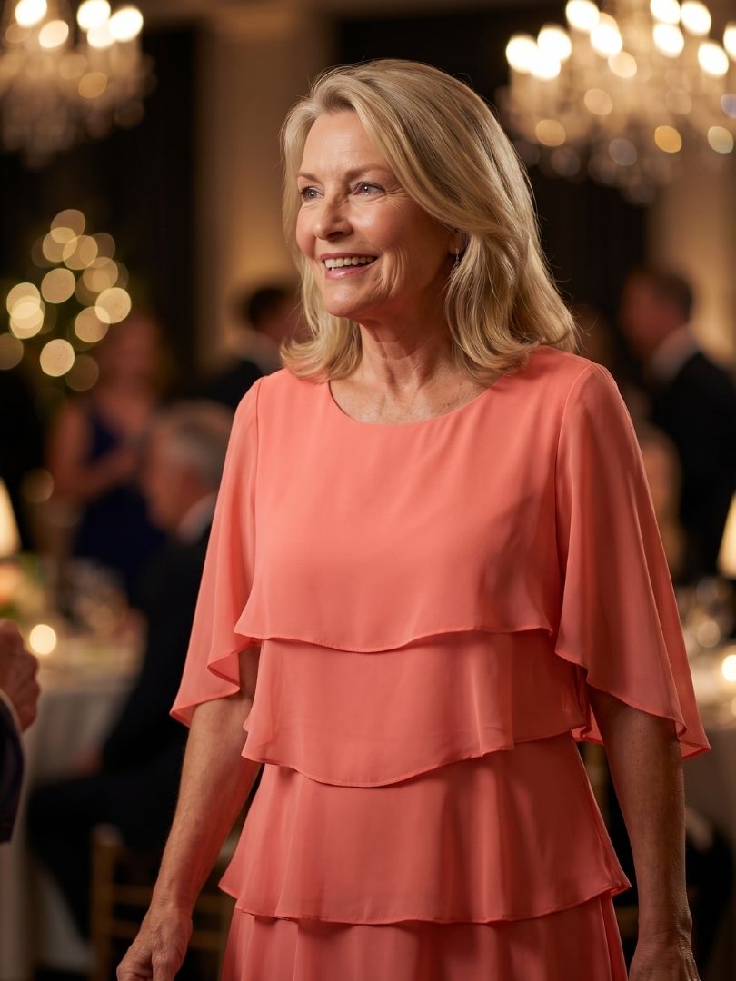 Vesperina | Damen Gestuftes Midi Kleid mit Rüschenärmeln