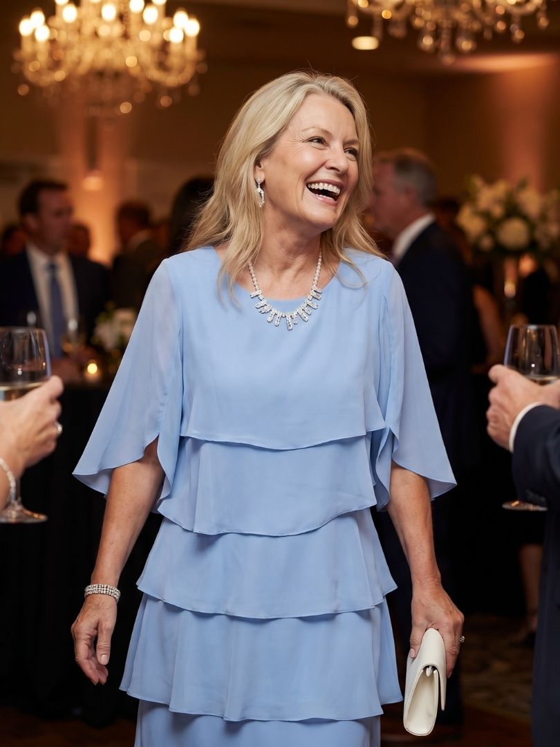 Vesperina | Damen Gestuftes Midi Kleid mit Rüschenärmeln
