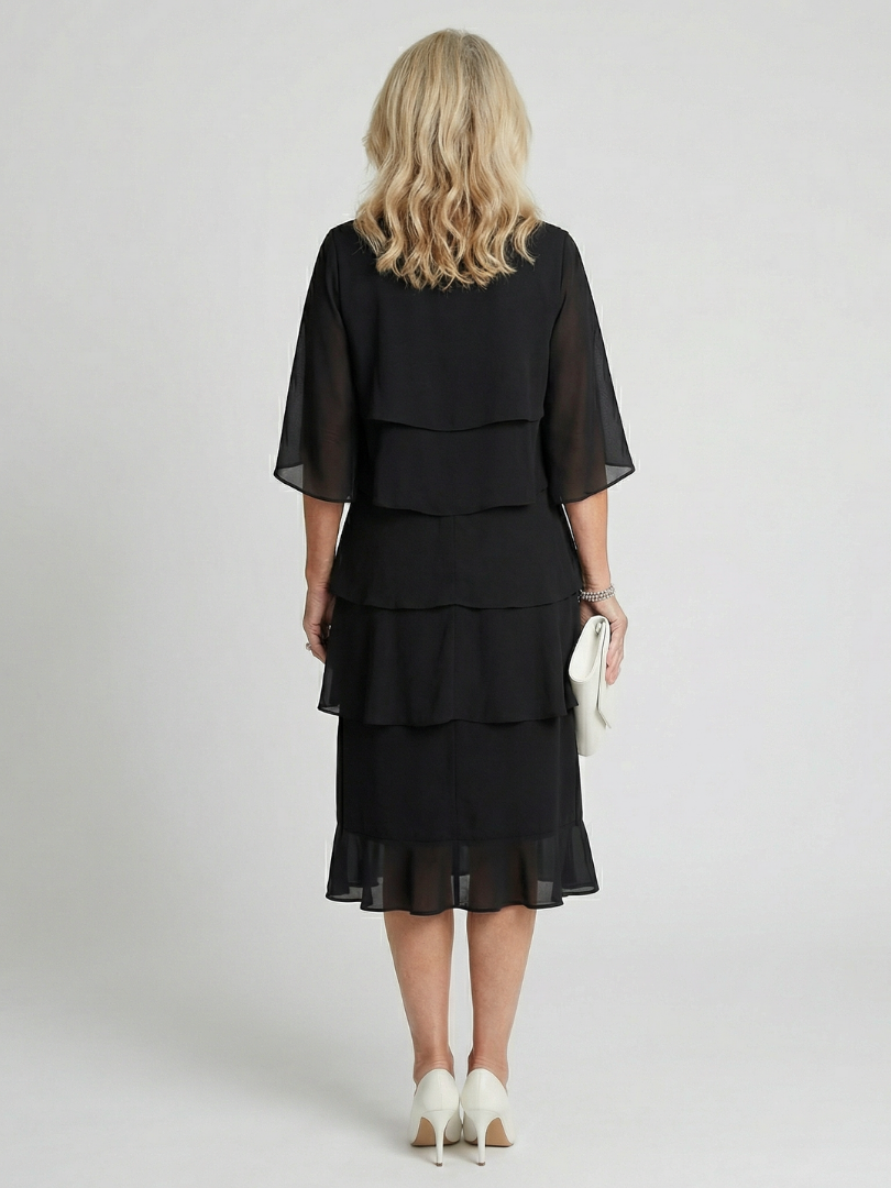Vesperina | Damen Gestuftes Midi Kleid mit Rüschenärmeln