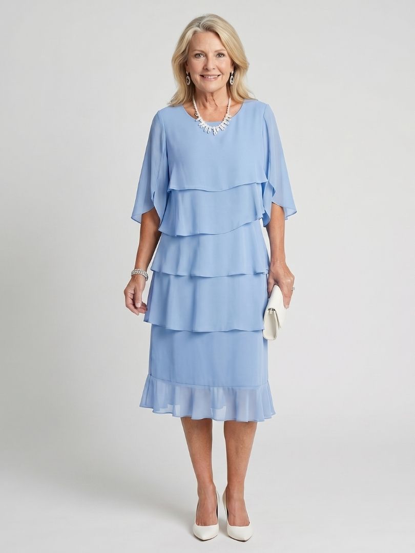 Vesperina | Damen Gestuftes Midi Kleid mit Rüschenärmeln