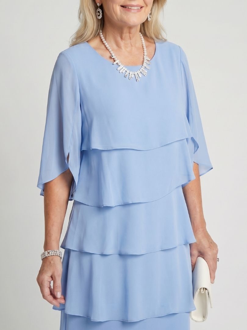 Vesperina | Damen Gestuftes Midi Kleid mit Rüschenärmeln
