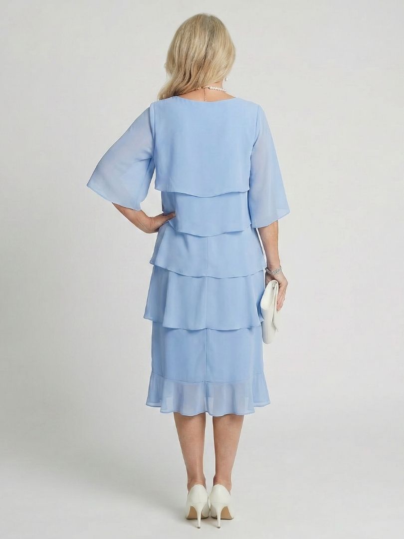 Vesperina | Damen Gestuftes Midi Kleid mit Rüschenärmeln