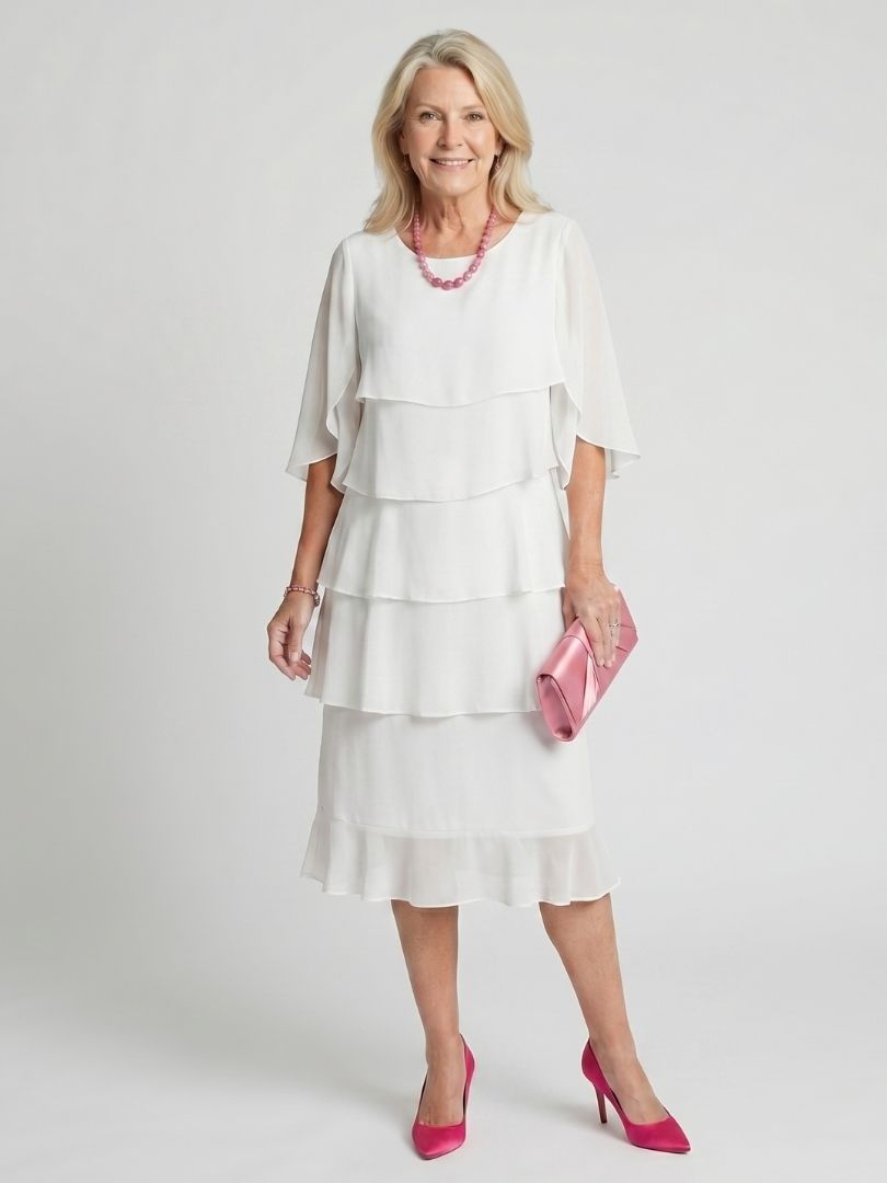 Vesperina | Damen Gestuftes Midi Kleid mit Rüschenärmeln