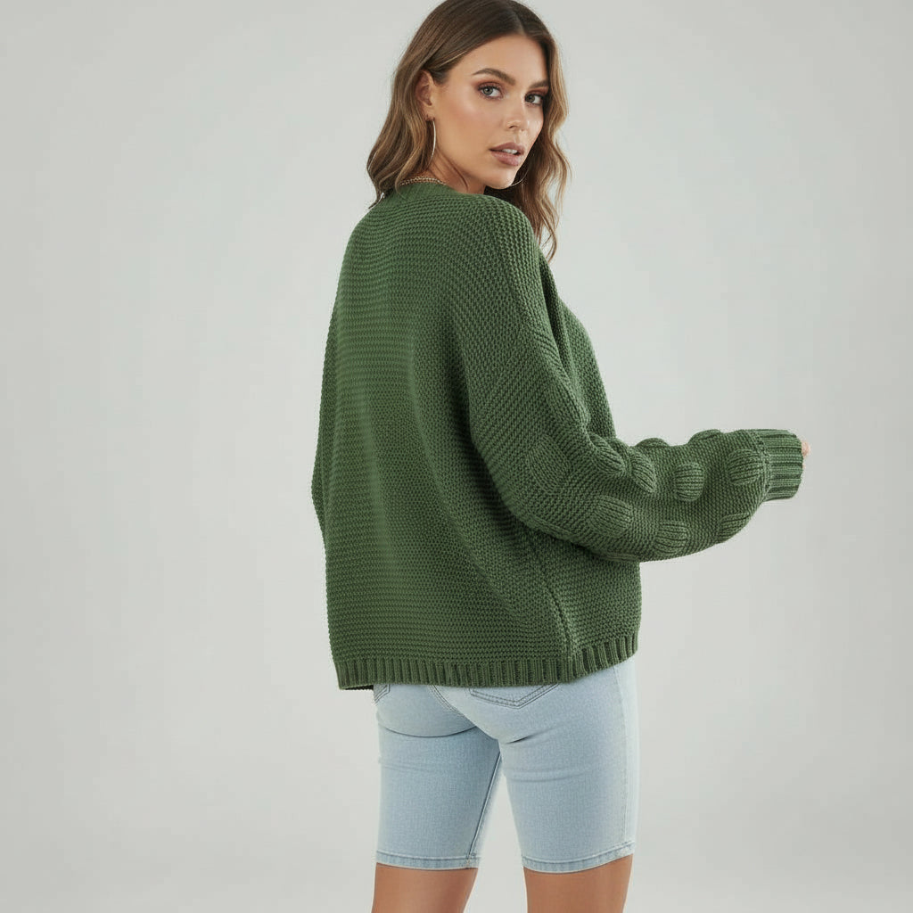 Strickjacke für Damen mit Puffärmeln und offenem Design