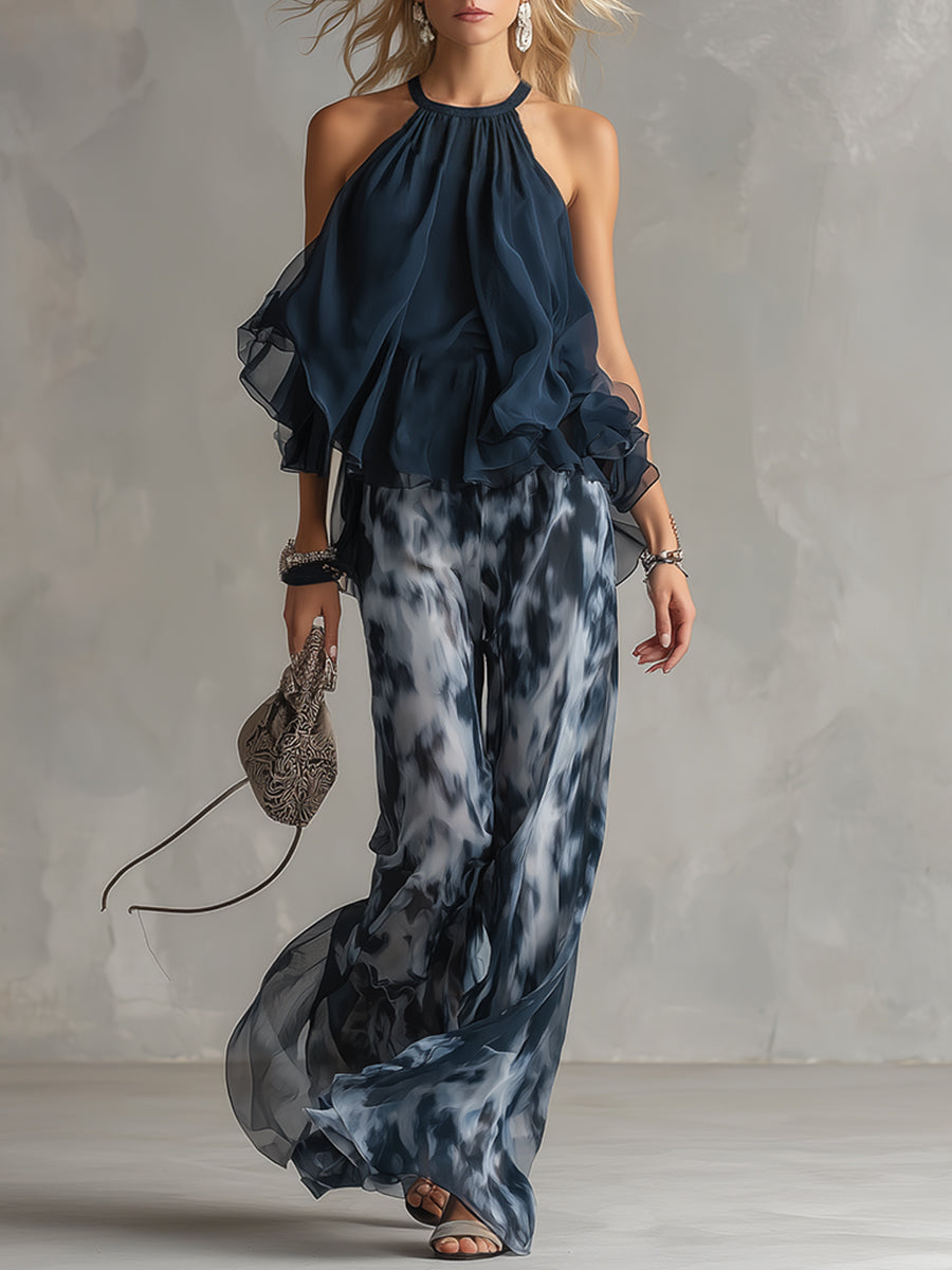 Viviana | Damen Neckholder Top mit Weiter Hose Set