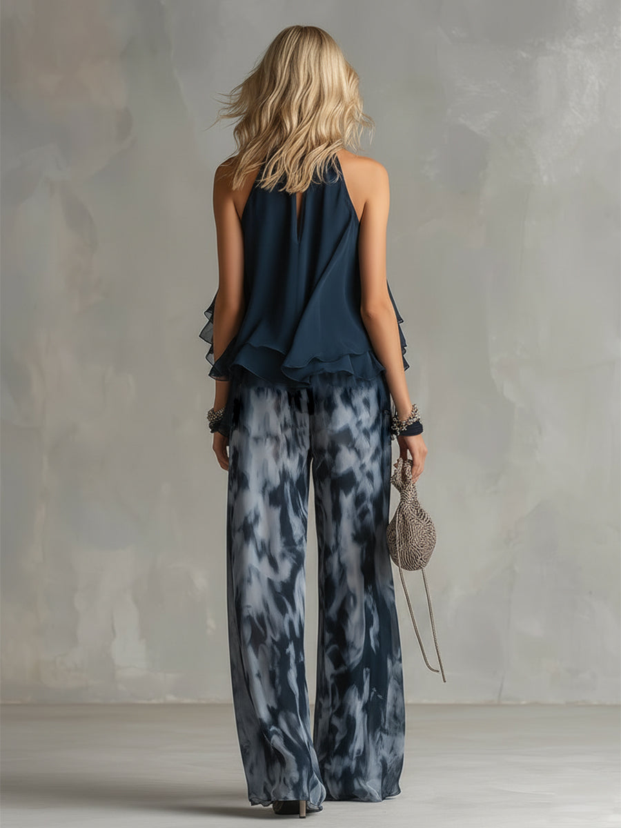 Viviana | Damen Neckholder Top mit Weiter Hose Set