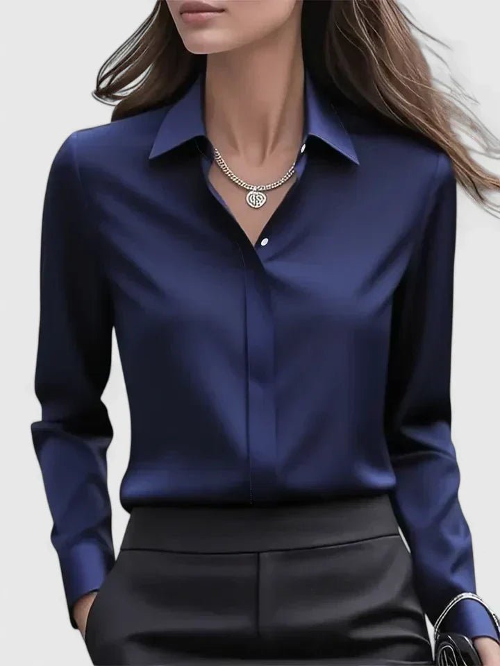 Vivienne | Damen Langarm Hemdbluse mit Kragen