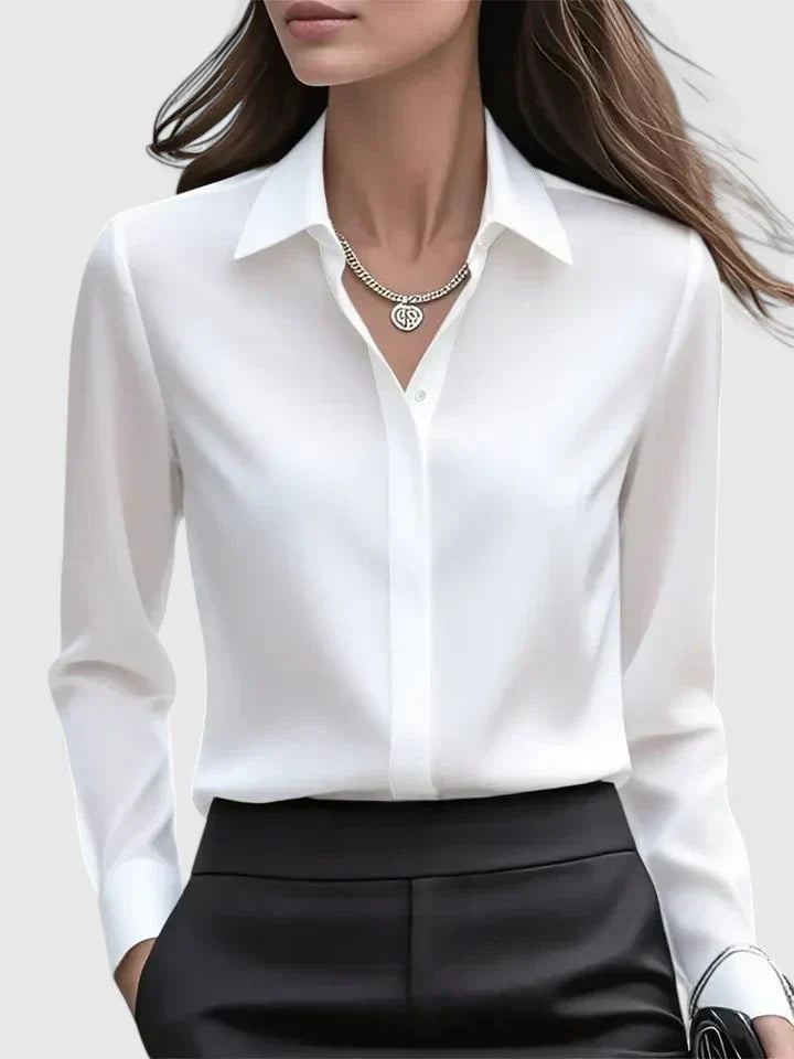 Vivienne | Damen Langarm Hemdbluse mit Kragen