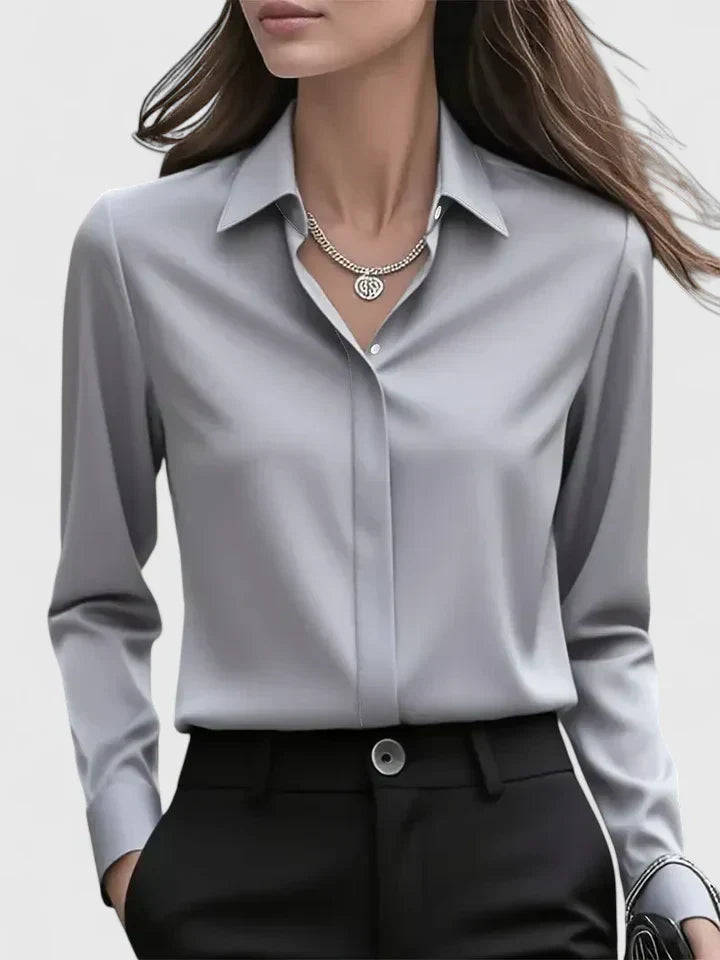 Vivienne | Damen Langarm Hemdbluse mit Kragen