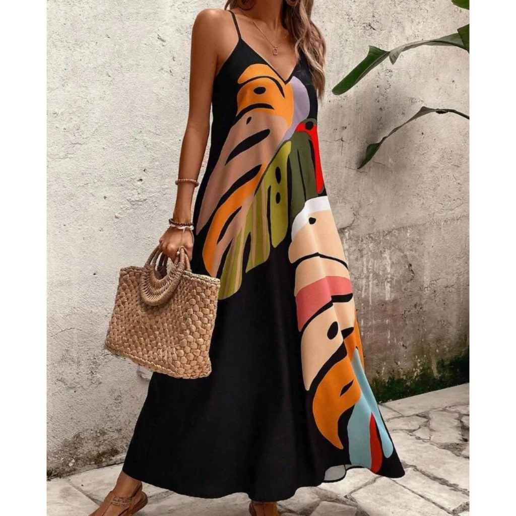 Wilhelmine | Damen Modernes Sommerkleid V-Ausschnitt Maxi