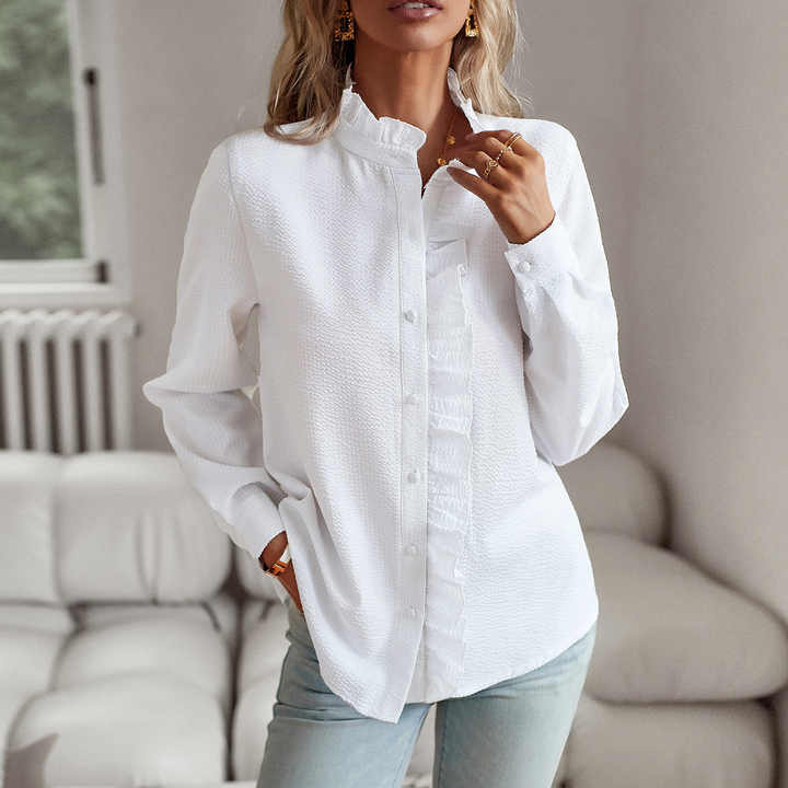Damen Geknöpft Elegant Gestreift Bluse