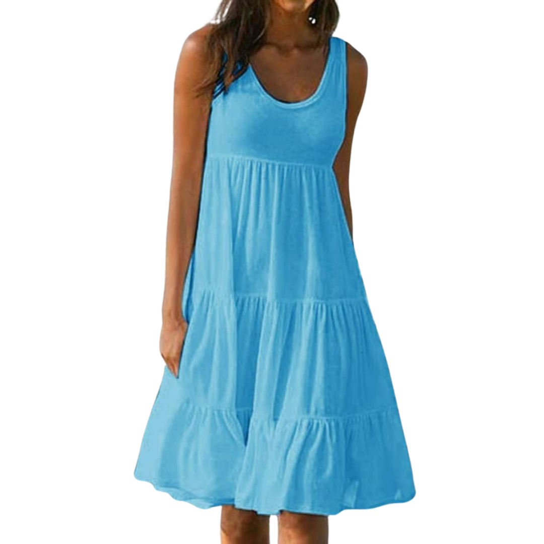 Mila | Damen Stufenkleid Ärmellos Midi Rüschen Sommer
