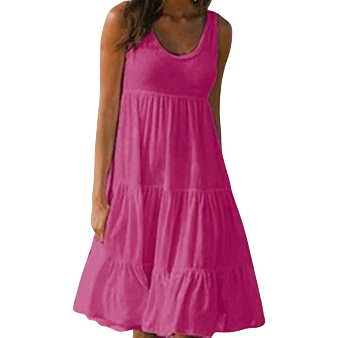 Mila | Damen Stufenkleid Ärmellos Midi Rüschen Sommer