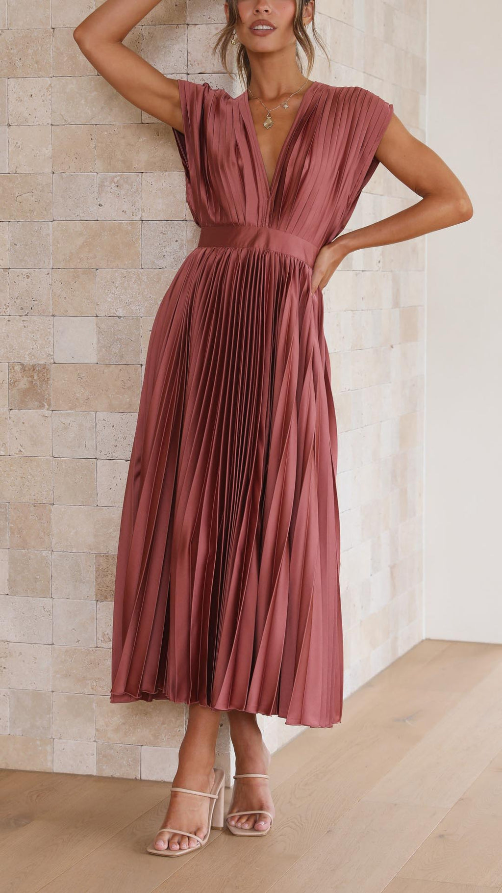 Lena | Women's Pleated V Neck Midi