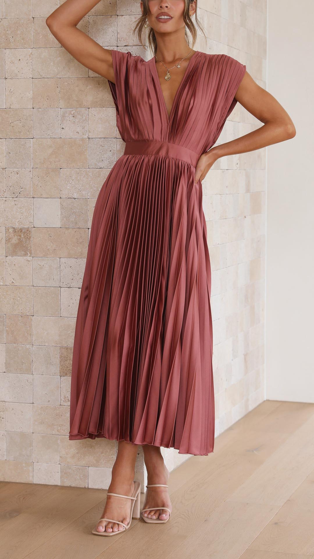 Lena | Women's Pleated V Neck Midi