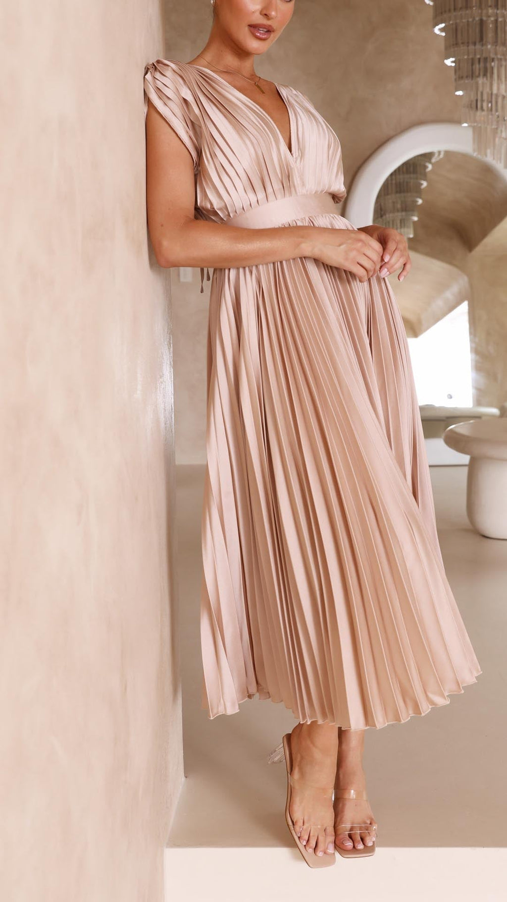 Lena | Women's Pleated V Neck Midi