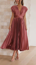 Lena | Women's Pleated V Neck Midi