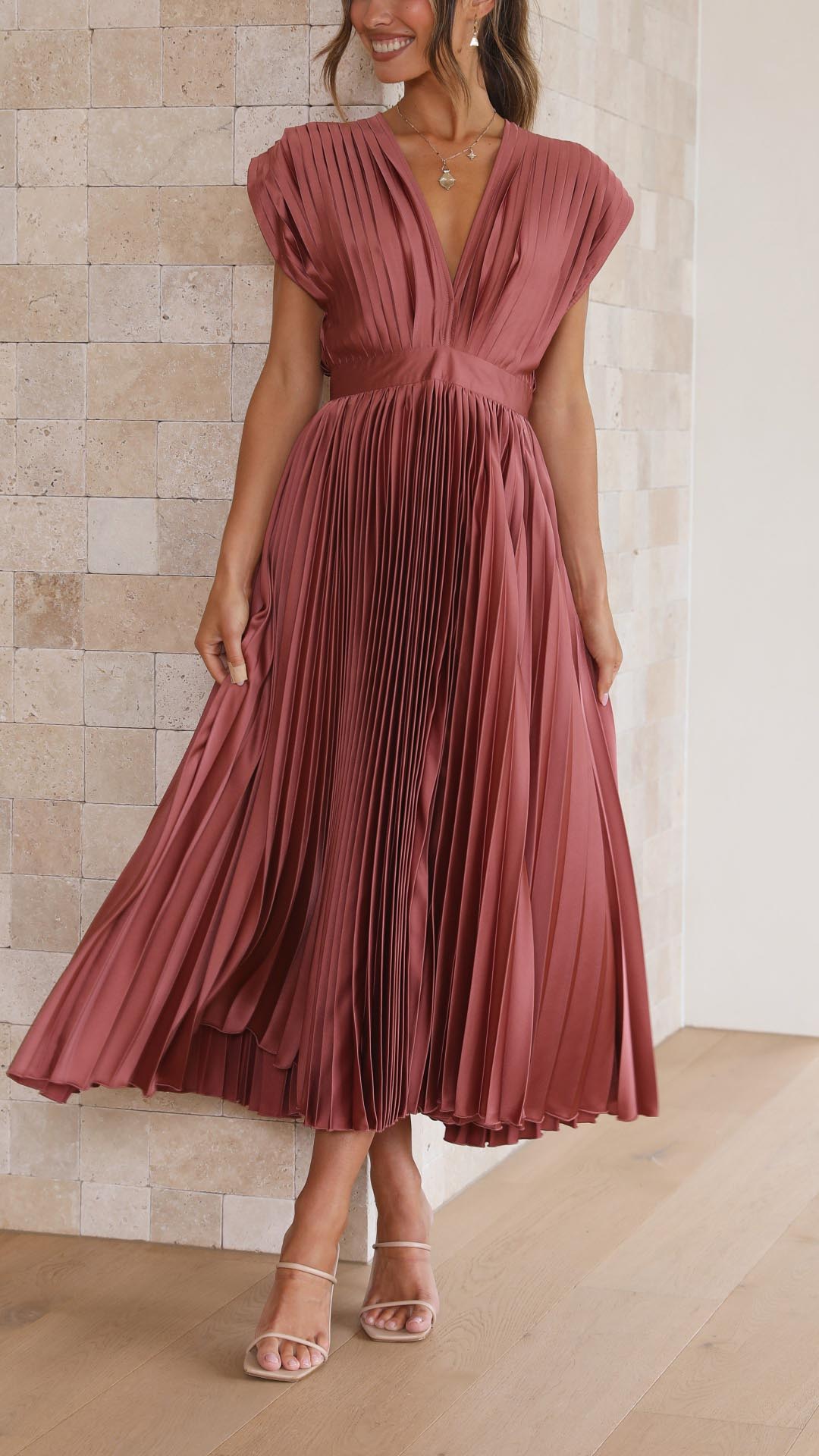 Lena | Women's Pleated V Neck Midi
