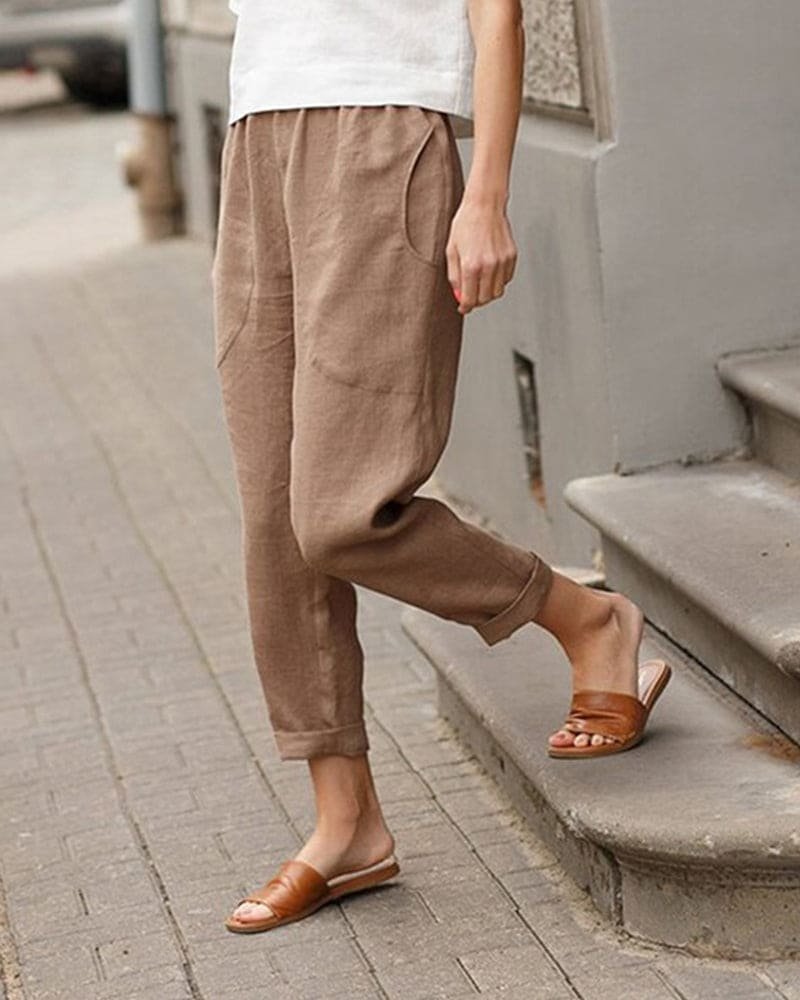 Helena | Damen Sommer Leinenhose mit lockerem Schnitt und elastischem Bund