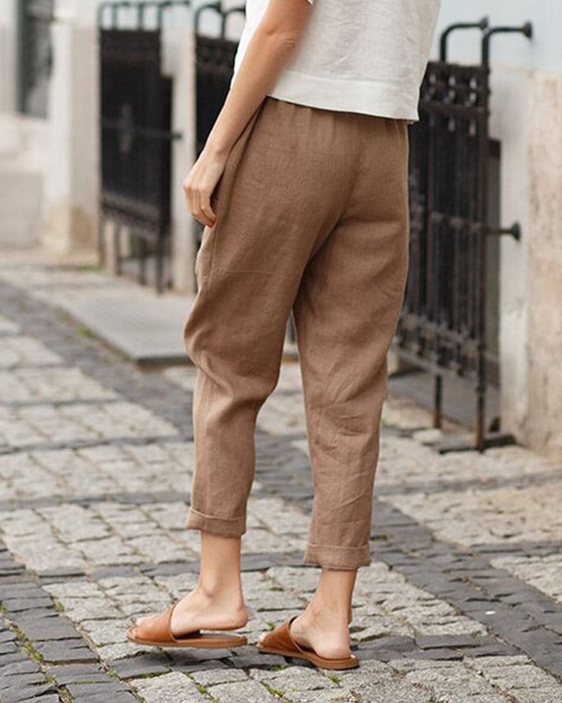 Helena | Damen Sommer Leinenhose mit lockerem Schnitt und elastischem Bund