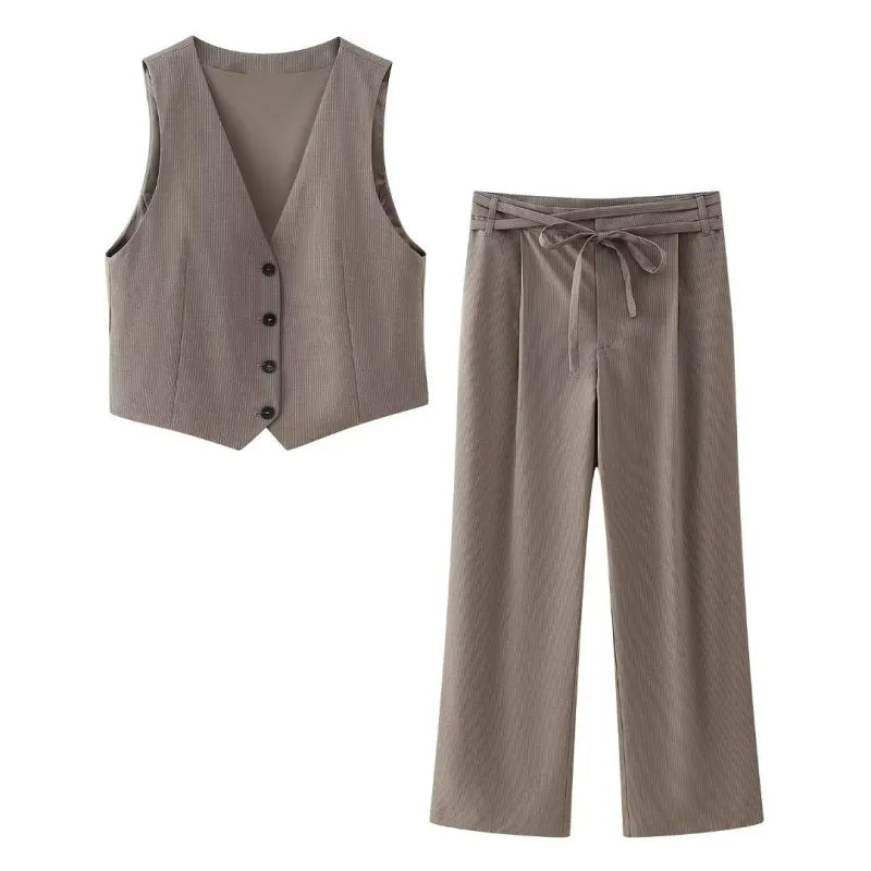 Zweiteiliger Hosenanzug für Damen mit Nadelstreifen kurzer Weste und weiter Hose