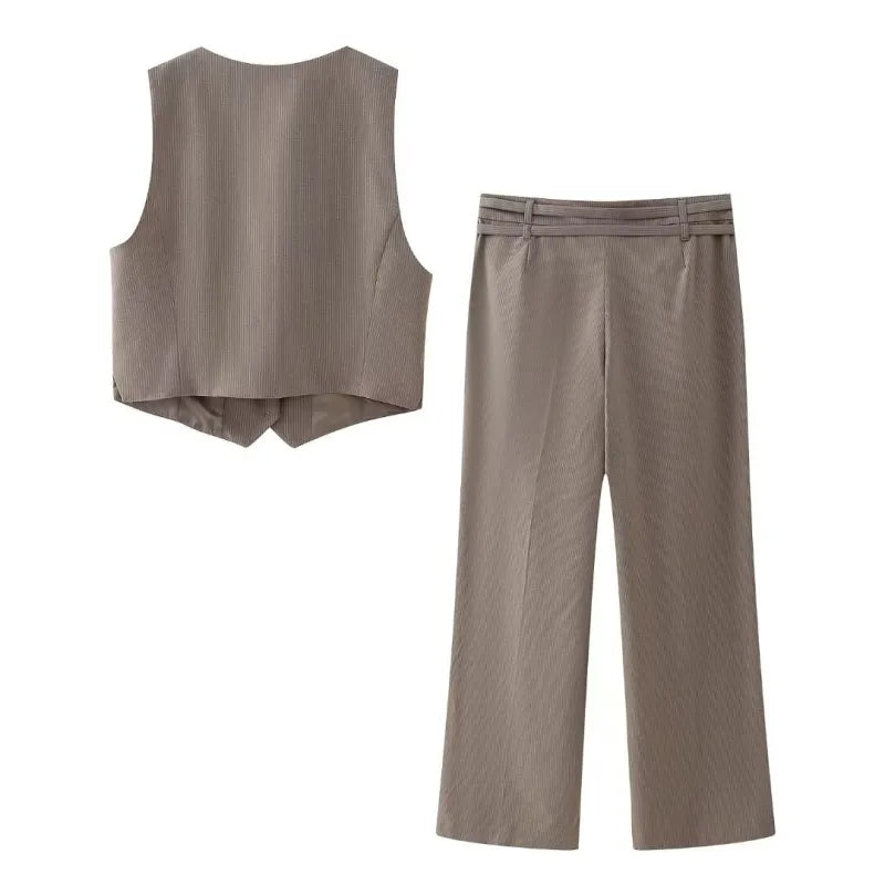 Zweiteiliger Hosenanzug für Damen mit Nadelstreifen kurzer Weste und weiter Hose