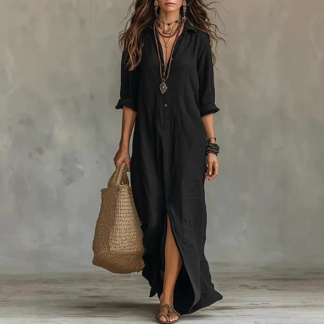 Xandra | Damen Maxi Hemdblusenkleid