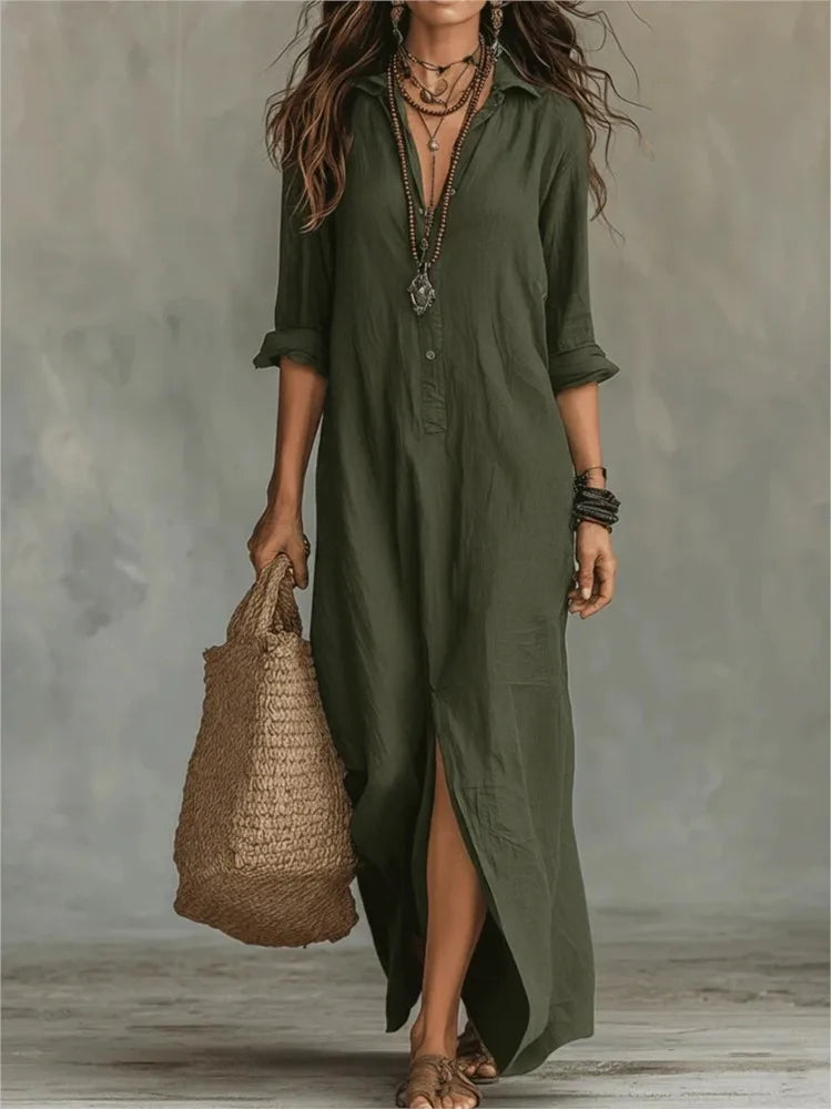 Xandra | Damen Maxi Hemdblusenkleid