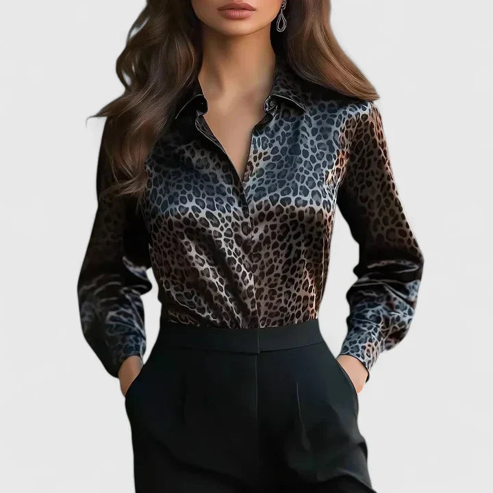 Xiomara | Damen Leopardenmuster Langarm Bluse