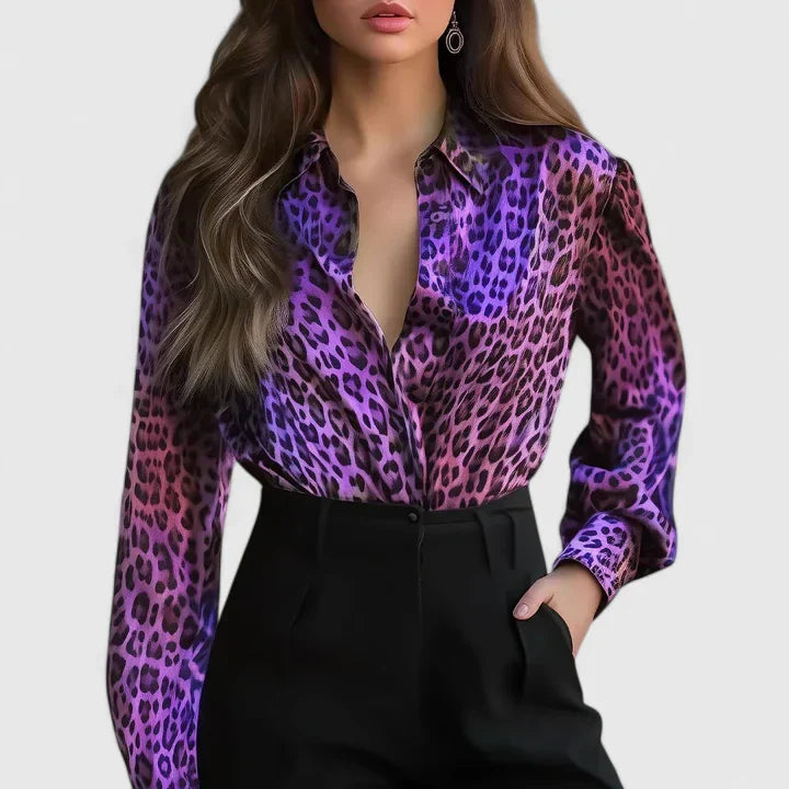Xiomara | Damen Leopardenmuster Langarm Bluse
