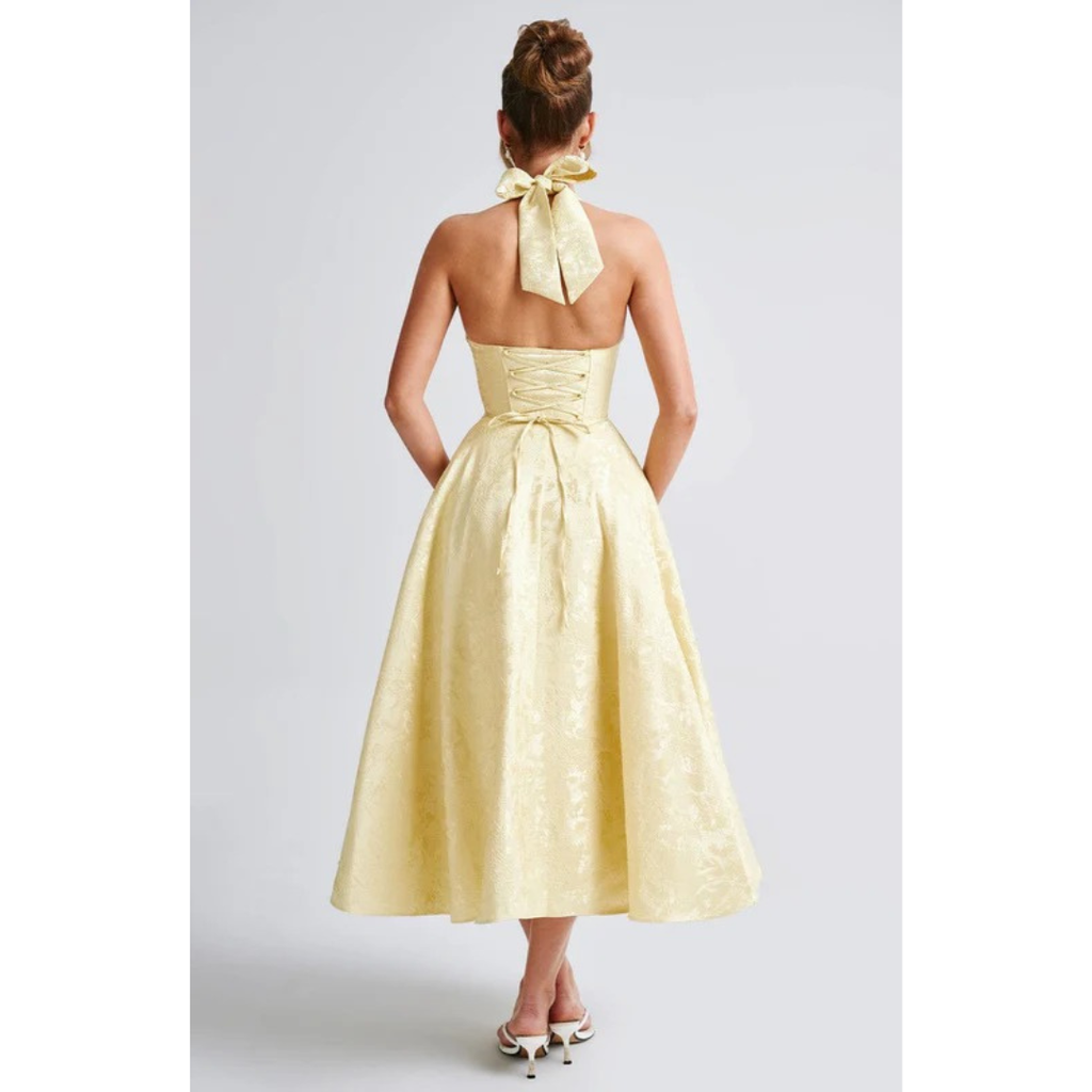 Yara | Damen Midi Kleid Für Hochzeitsgast Neckholder Stil