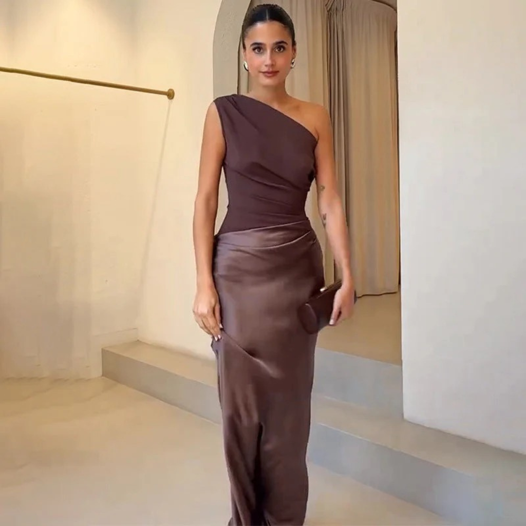 Ylva | Damen Maxi Kleid Für Hochzeitsgast Ein Schulter Stil
