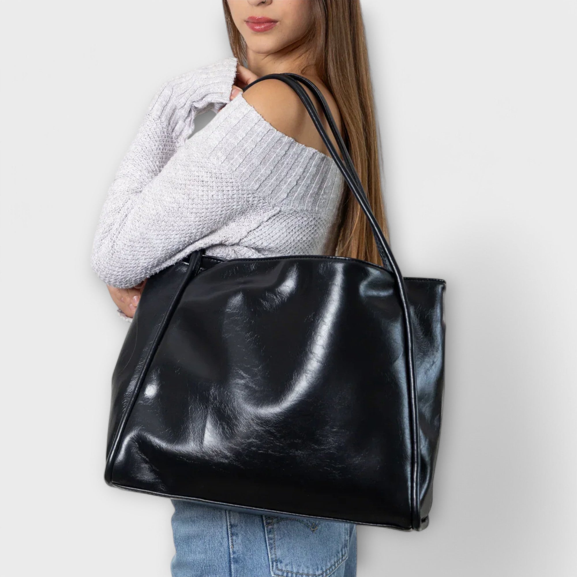 Damen Klassische Handtasche mit Reißverschluss und Tragegriffen