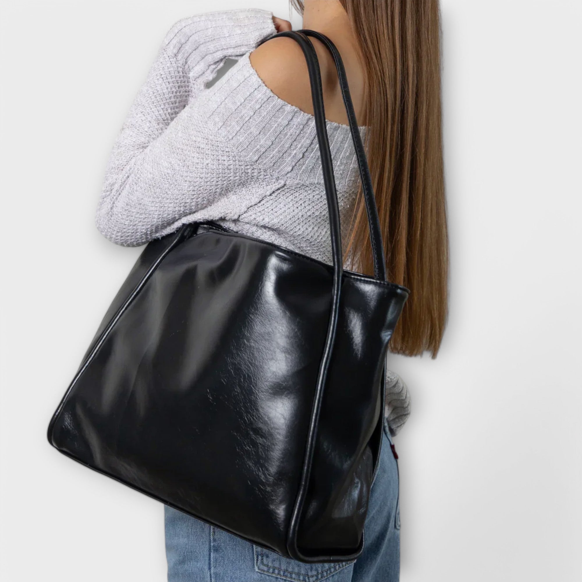 Damen Klassische Handtasche mit Reißverschluss und Tragegriffen