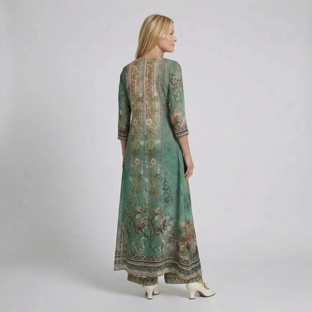 Weites Jumpsuit Set mit Rundhalsausschnitt und Langer Offener Tunika