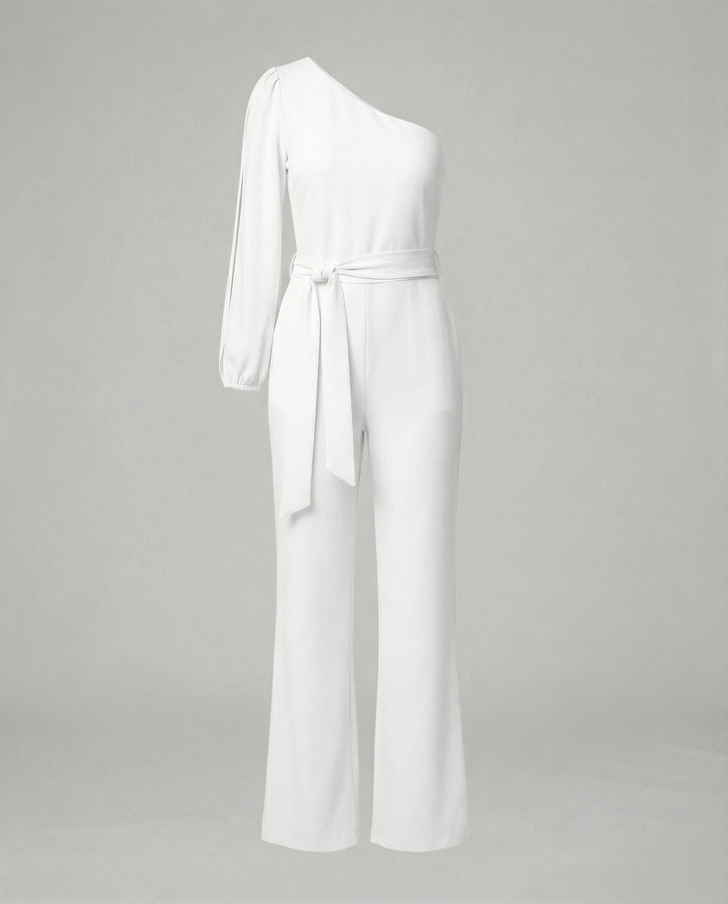 Eleganter Damen Jumpsuit im One Shoulder Schnitt mit Bindegürtel und weitem Bein