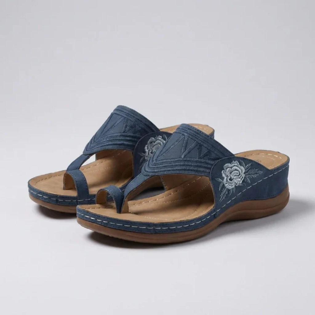Zafira | Damen Elegante Sandalen Keil Stickerei Blumen