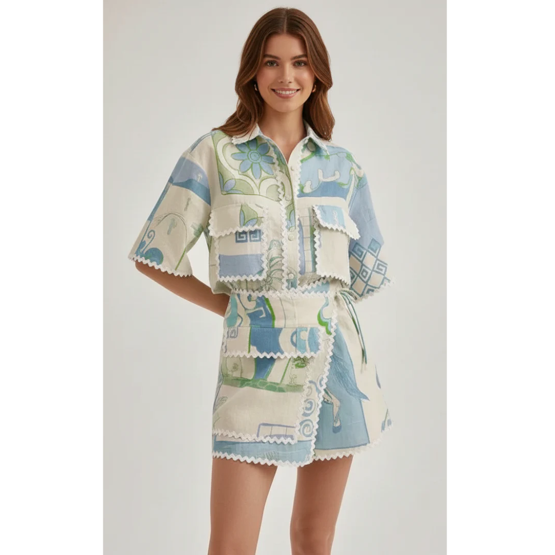 Heida | Damen Zweiteiler Shorts Patchwork Sommer – Patchwork Set Shorts 2026