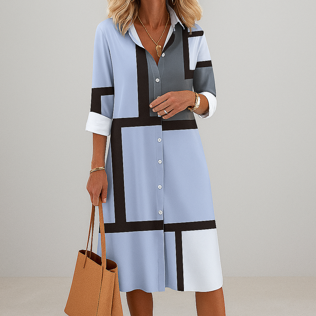 Zaria | Damen Geometrisches Muster Hemdkleid