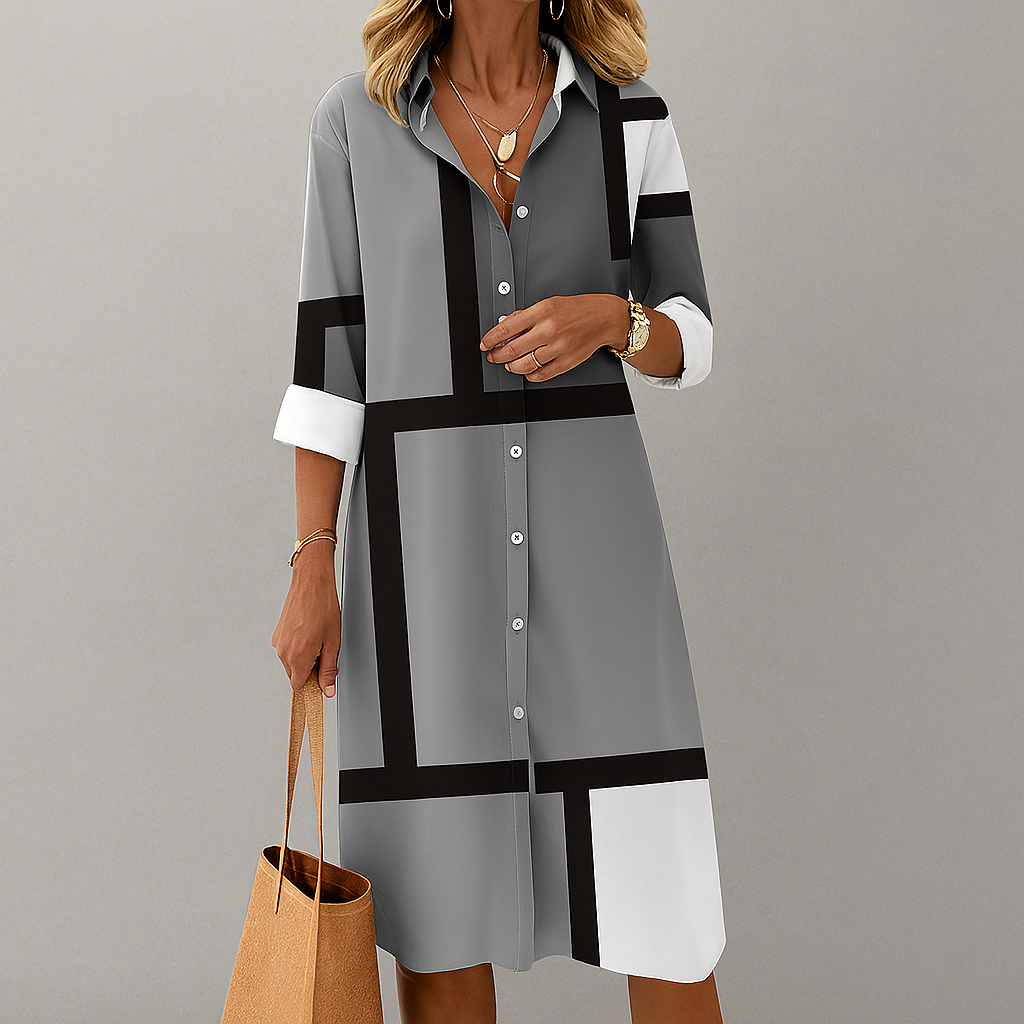 Zaria | Damen Geometrisches Muster Hemdkleid
