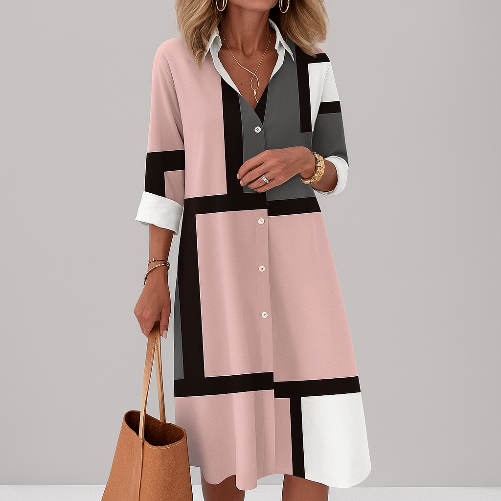 Zaria | Damen Geometrisches Muster Hemdkleid