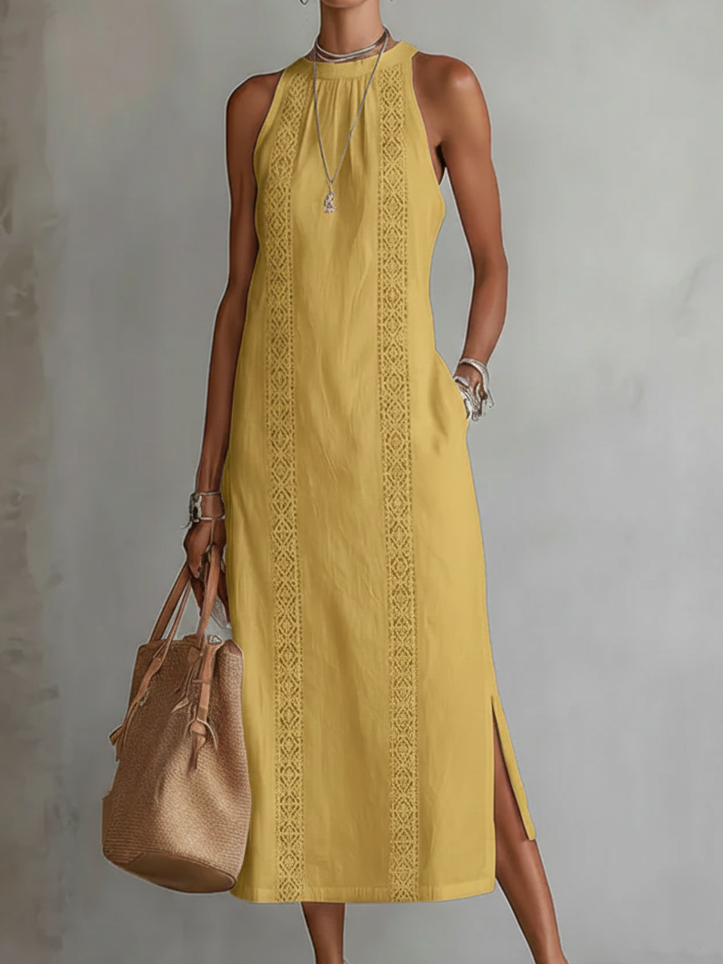 Zenobia | Damen Ärmeloses Midikleid mit Stehkragen