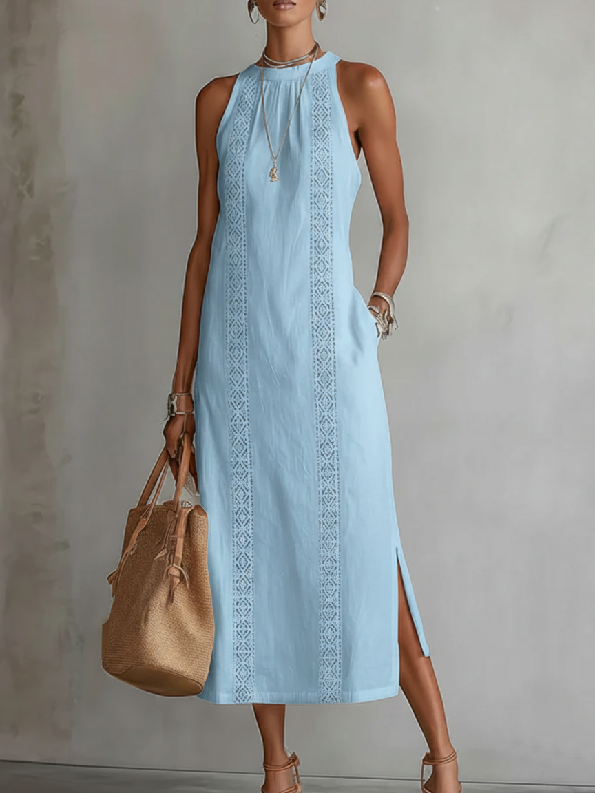 Zenobia | Damen Ärmeloses Midikleid mit Stehkragen