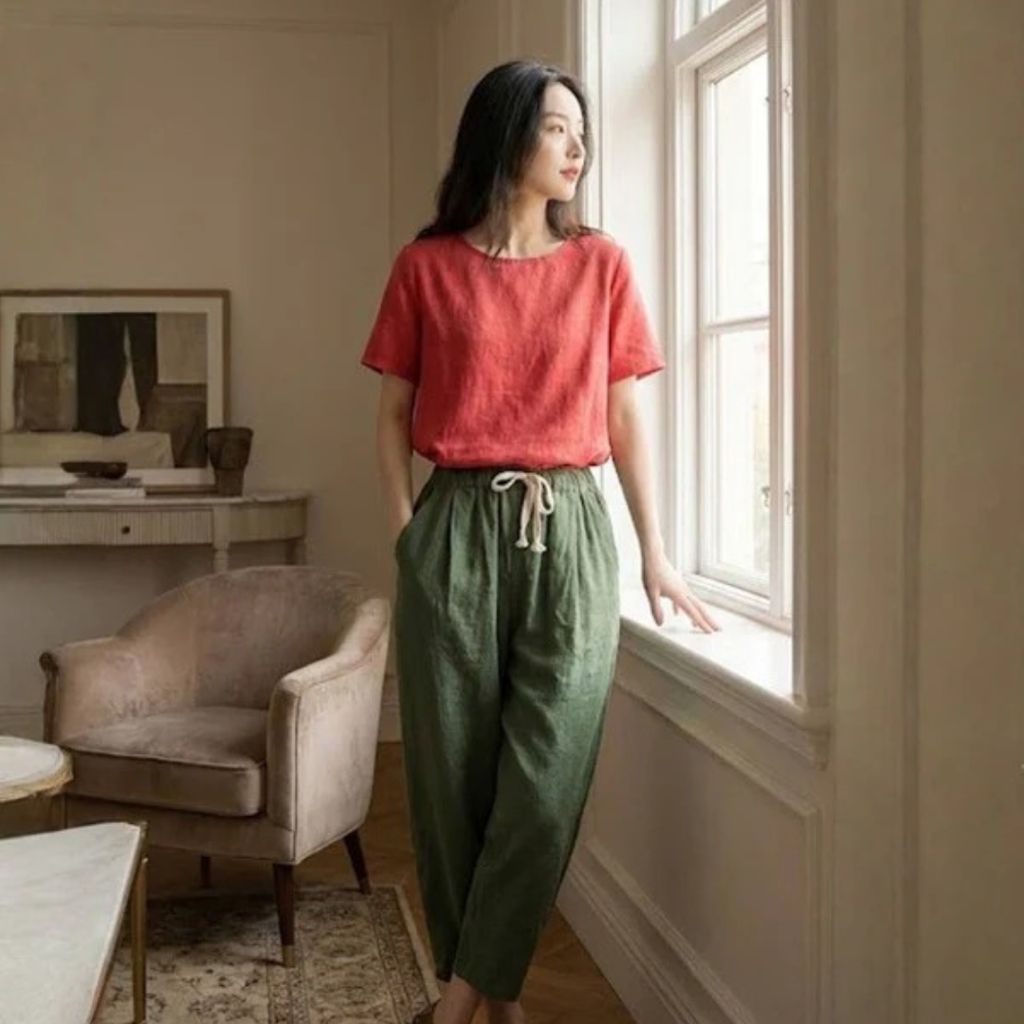 Zilan | Bequeme Damen Hose schmal Kordelzug modern